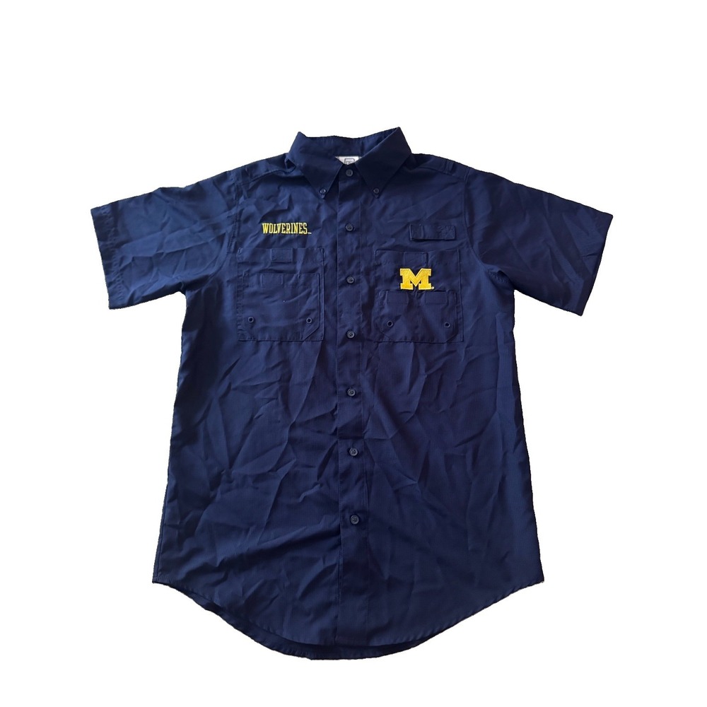 Michigan Wolverines Pro Edge Button down Vented Shirt Mens Sz S Hiking Fishing